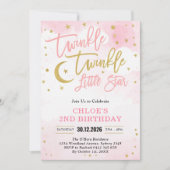 Twinkle Twinkle Little Star Pink Girl Birthday 招待状 (正面)