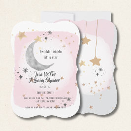 Twinkle Twinkle Little Star Pink Watercolor 招待状