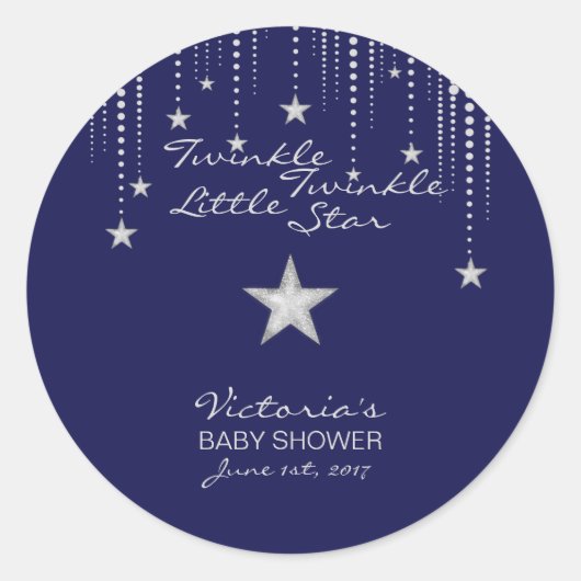 Twinkle Twinkle Little Star Stickers – 青、銀 ラウンドシール (正面)