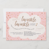 Twinkle Twinkle Little Star Twin Girl 1st誕生日 招待状 (正面)