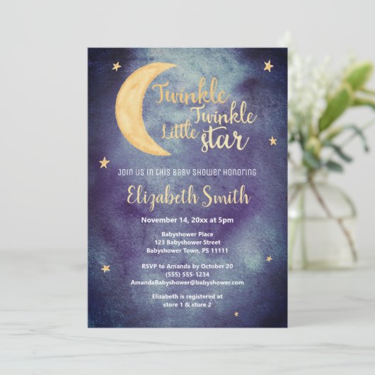 Twinkle Twinkle little star watercolor babyshower 招待状 (スタンド正面)