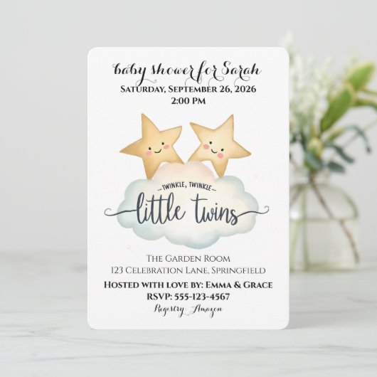 Twinkle, Twinkle Little Twins Baby Shower Invitati 招待状 (スタンド正面)