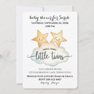 Twinkle, Twinkle Little Twins Baby Shower Invitati 招待状
