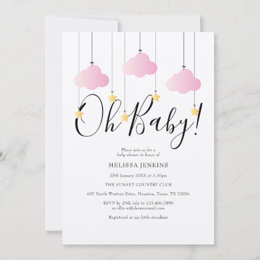 Twinkle Twinkle Ohベビー赤ちゃん素朴シャワー 招待状 (正面)