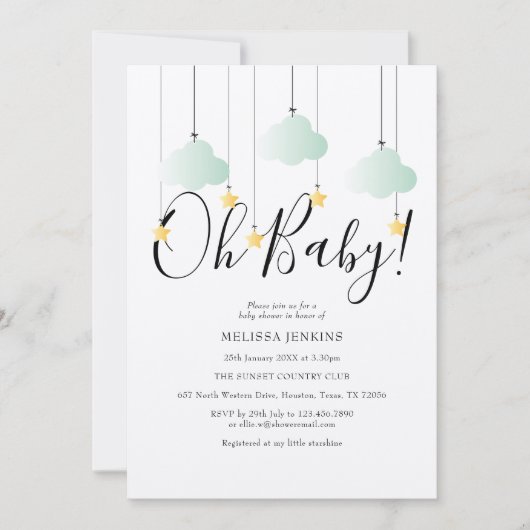 Twinkle Twinkle Ohベビー赤ちゃん素朴シャワー 招待状 (正面)