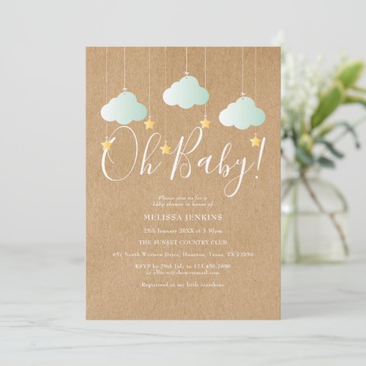 Twinkle Twinkle Ohベビー赤ちゃん素朴シャワー 招待状 (スタンド正面)