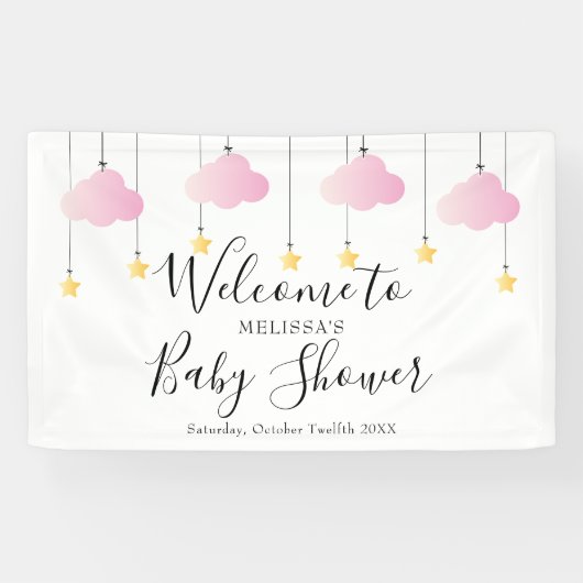 Twinkle Twinkle Pink Girl Baby Showerへようこそ 横断幕 (横)