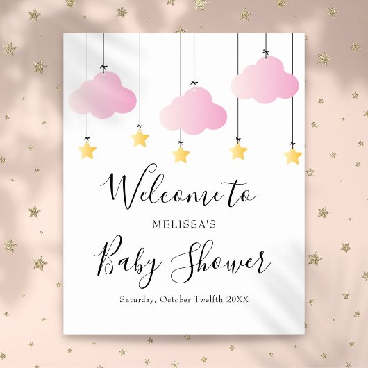 Twinkle Twinkle Pink Girl Baby Showerウェルカムサイン ポスター