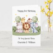 Twins 3rd Birthday Safari Leaf Animals Card カード (黄色い花)