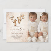 Twins Bear-y First Photo Birthday  招待状 (正面)
