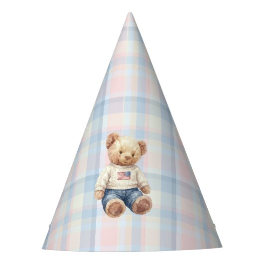 Twins Beary First Birthday Boy パーティーハット (正面)