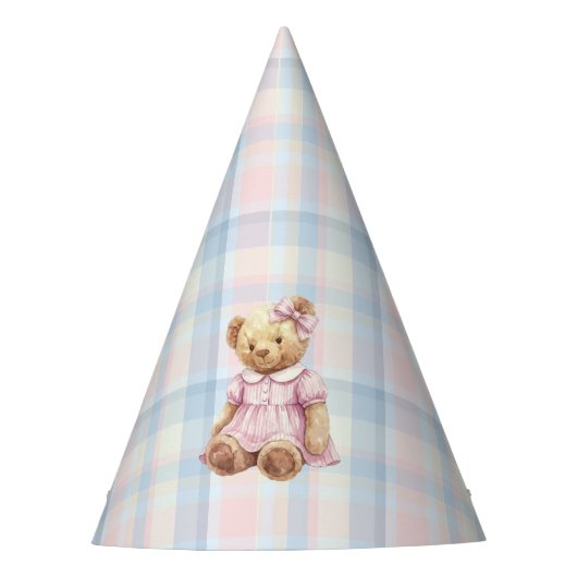 Twins Beary First Birthday Girl パーティーハット (正面)