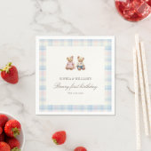 Twins Beary First Birthday Napkins | Pink Blue スタンダードカクテルナプキン (インサイチュ)