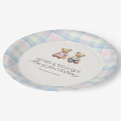 Twins Beary First Teddy Bear Birthday Plates  ペーパープレート (アングル)