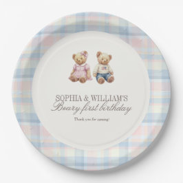Twins Beary First Teddy Bear Birthday Plates  ペーパープレート
