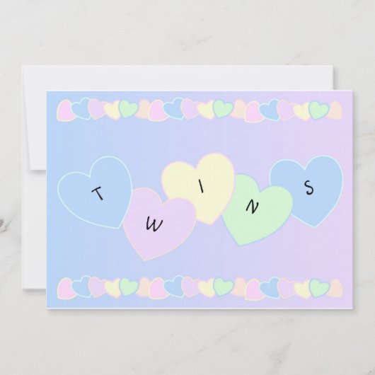 Twins Birth Announcementハート 案内状 (正面)