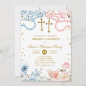 Twins Boy and Girl Rosary Spanish Primera Comunion 招待状 (正面)
