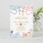 Twins Boy and Girl Rosary Spanish Primera Comunion 招待状 (スタンド正面)