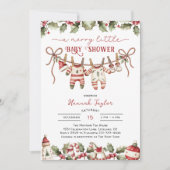 Twins Christmas Merry Little Baby Shower 招待状 (正面)