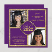 Twins Elegant Black & Purple Glitter Class of 2022 招待状 (正面/裏面)