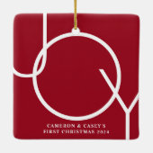 Twin's First Christmas Custom Photo Red セラミックオーナメント (裏面)