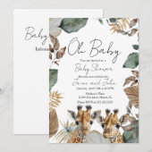 Twins Giraffe Jungle Wild Details Baby Shower 招待状 (正面/裏面)