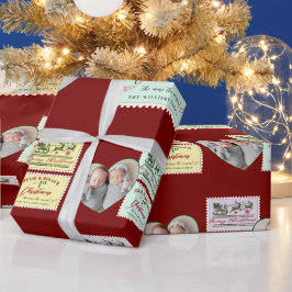 Twins Heart Photo Baby Merry 1st Christmas Stamps ラッピングペーパー