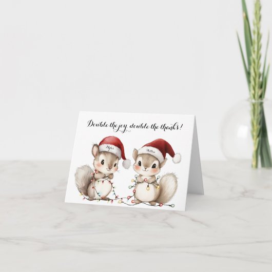 Twins Holiday Lights Baby Shower Thank You Card サンキューカード (正面)
