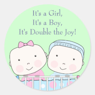 Twins in Crib, Girl and Boyベビーシール ラウンドシール