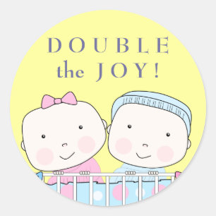 Twins in Crib, Girl and Boyベビーシール ラウンドシール