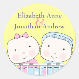 Twins in Crib, Girl and Boy Namesステッカー ラウンドシール