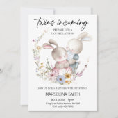 Twins Incoming Baby Shower-Minimal Twin Baby Party 招待状 (正面)