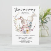Twins Incoming Baby Shower-Minimal Twin Baby Party 招待状 (スタンド正面)
