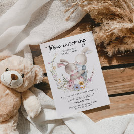 Twins Incoming Baby Shower-Minimal Twin Baby Party 招待状
