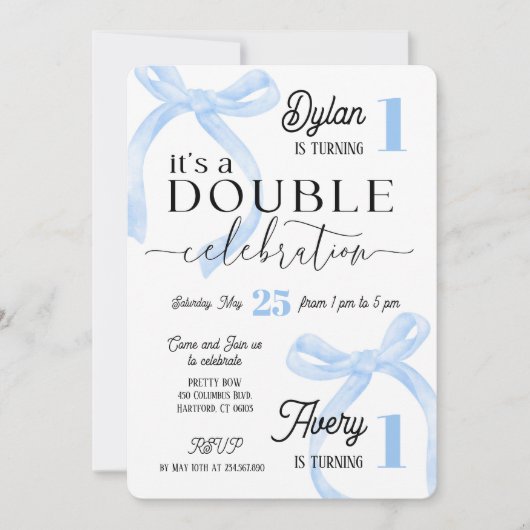 Twins Join Birthday Blue Coquette 招待状 (正面)