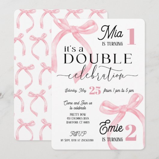 Twins Join Birthday Pink Coquette 招待状 (正面/裏面)