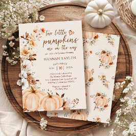 Twins Little Pumpkin Fall Floral Baby Shower 招待状