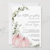 Twins Little Pumpkin Pink Girl Fall Baby Shower 招待状 (正面)