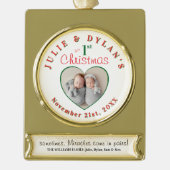 Twins More The Merrier Keepsake Baby 1st Christmas ゴールドプレートバナーオーナメント (正面)