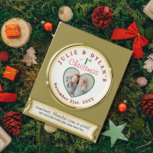 Twins More The Merrier Keepsake Baby 1st Christmas ゴールドプレートバナーオーナメント