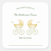 Twins neutral gender carriages Baby Shower スクエアシール (正面)