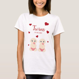 Twins On Board Quote with Red Hearts Design Tシャツ