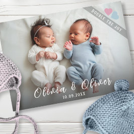 Twins Photo Birth Announcement Card 案内状