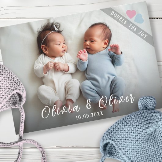 Twins Photo Birth Announcement Card 案内状