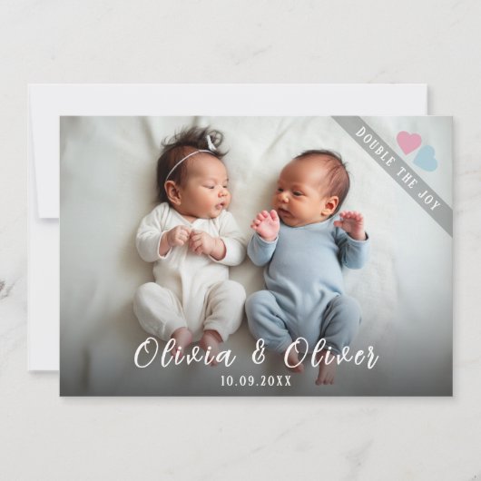 Twins Photo Birth Announcement Card 案内状 (正面)
