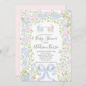 Twins shower, baby carriage shower invitation 招待状 (正面/裏面)