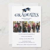 Twins Siblings Modern Dark Blue Grads Photo TMF26 招待状 (正面)