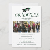 Twins Siblings Modern Dark Green Grads Photo TMF26 招待状 (正面)