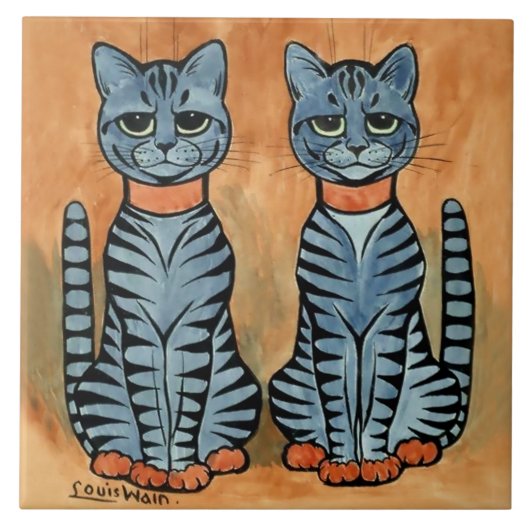 “Twins” Striped Cats by Louis Wain タイル (正面)