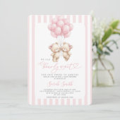 Twins Teddy Bear Baby Shower Girl Invitation 招待状 (スタンド正面)